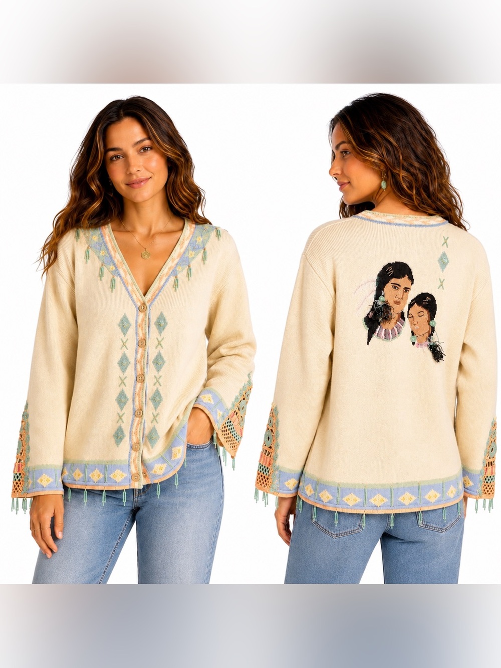 RARE Storybook Knits Betrothal Cardigan Embellished Sweater L